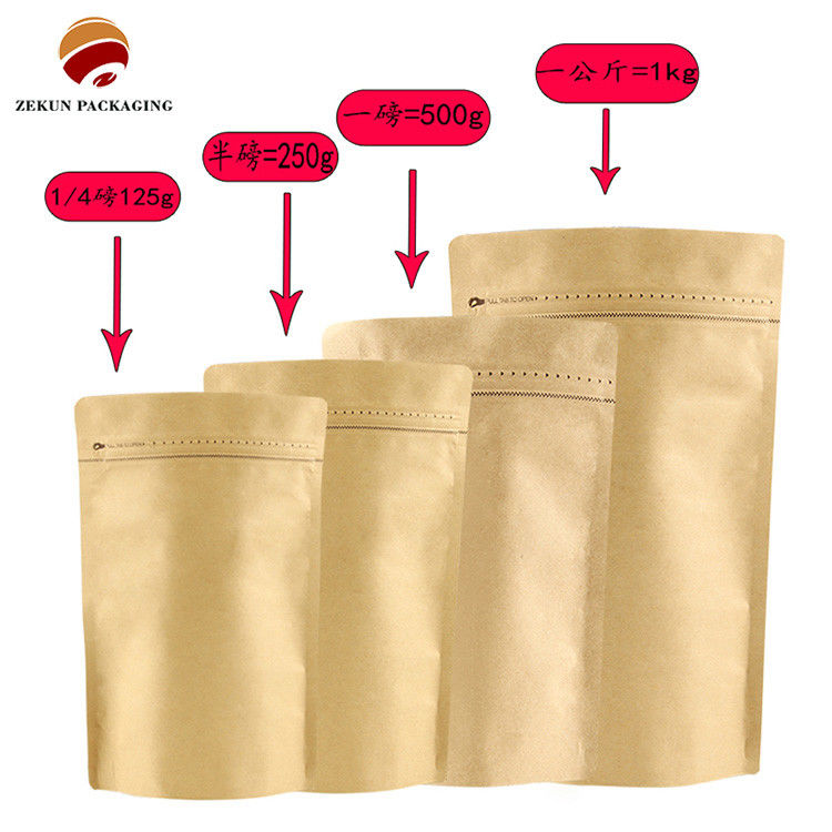 Grade alimentaire étanche à la chaleur Fermeture à glissière Noix Emballage argent jusqu'à 10 couleurs Stand Up Foil Sacs à café avec vanne