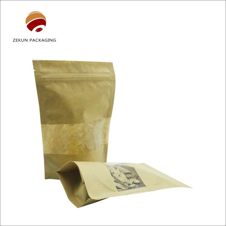 Emballage alimentaire Carton kraft sac à fermeture à glissière Taille personnalisée Mat résistant à l'humidité ou finition brillante