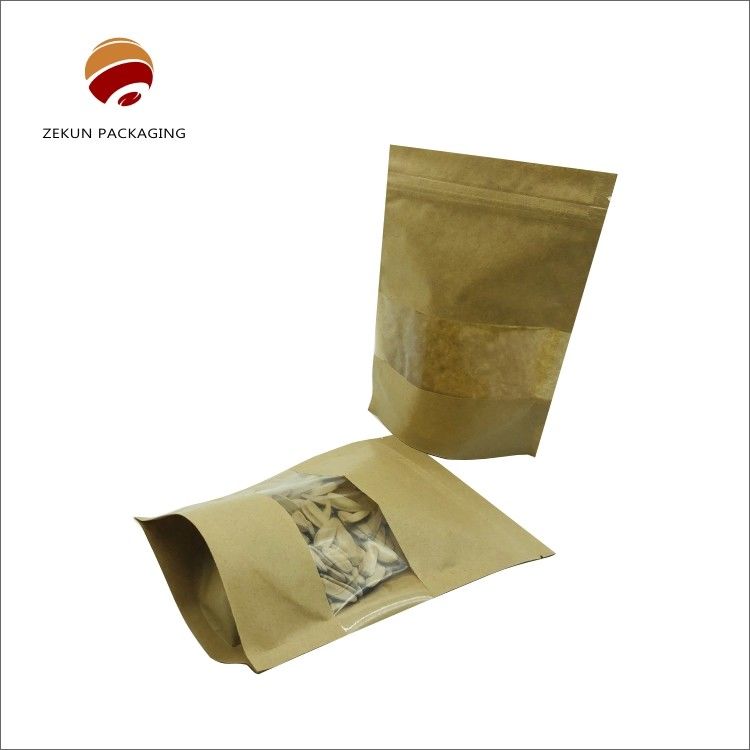 Emballage alimentaire Carton kraft sac à fermeture à glissière Taille personnalisée Mat résistant à l'humidité ou finition brillante
