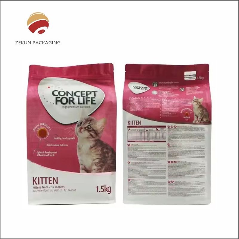 Sacs de nourriture pour animaux de compagnie imprimés sur mesure avec des couleurs vives et une finition mate ou brillante