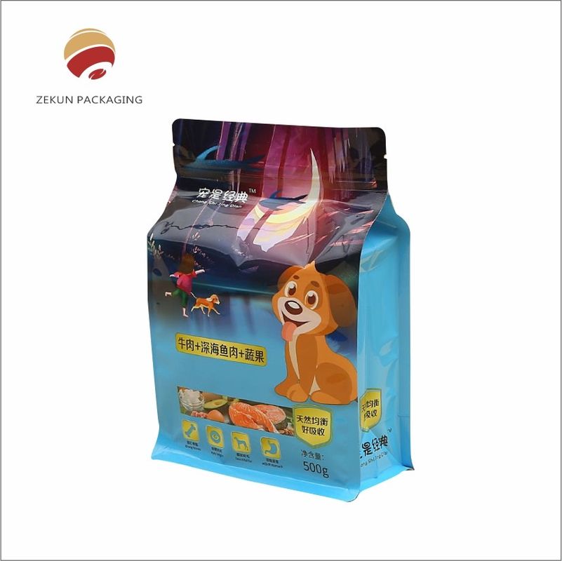Sacoche de nourriture pour animaux de compagnie sur mesure Couleurs vibrantes Fermeture à glissière Haut étanche à l'humidité Impression gravure