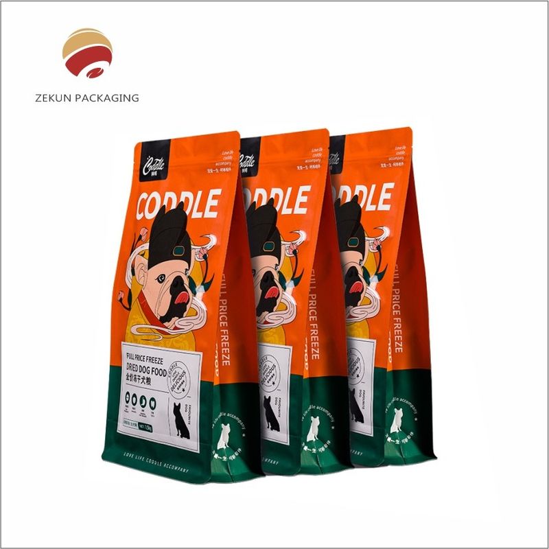 Sacoche de nourriture pour animaux de compagnie sur mesure Couleurs vibrantes Fermeture à glissière Haut étanche à l'humidité Impression gravure